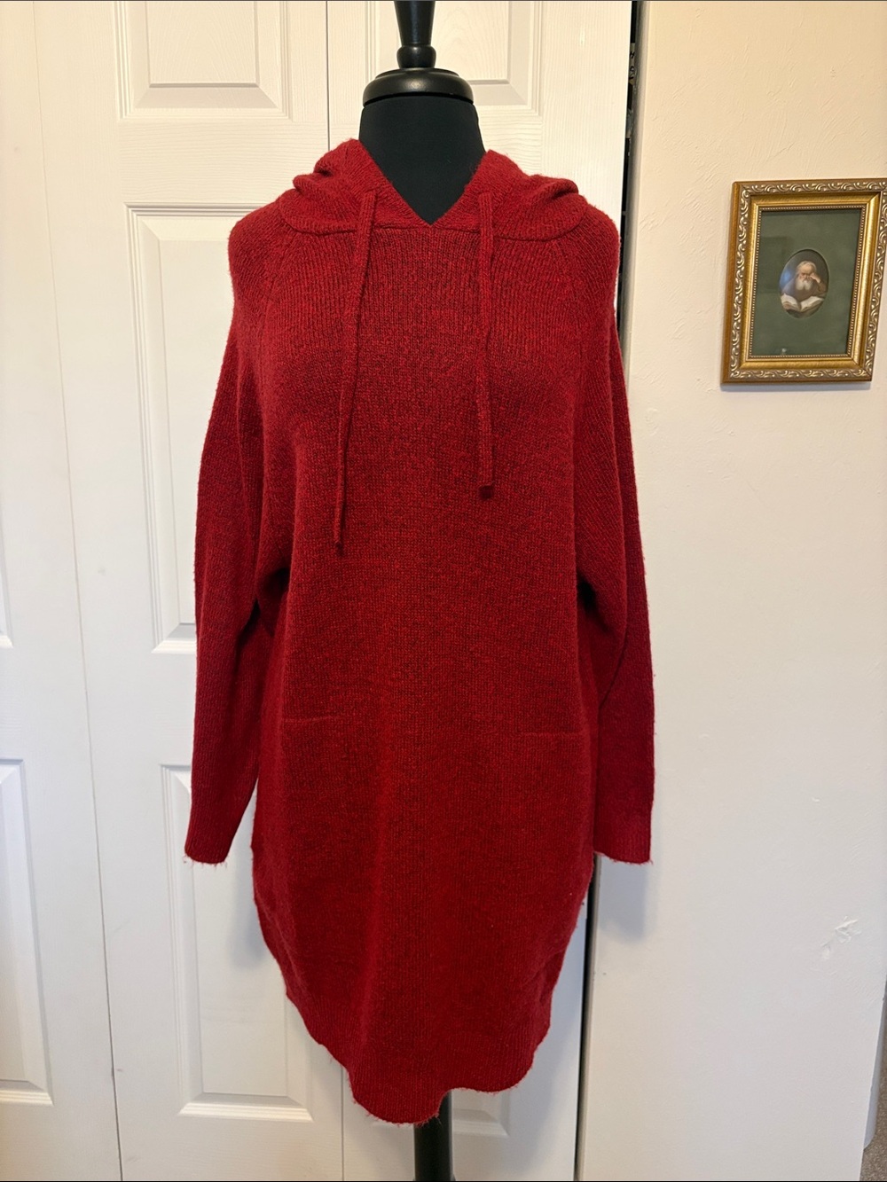 NWT State of Day Cozy Red Hooded Knit Sweater Dress With Pockets. Size X-Small.